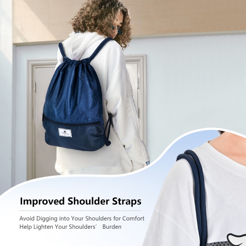 Costway Drawstring Backpack String Bag Folding Sports Sack w/Zipper Pocket