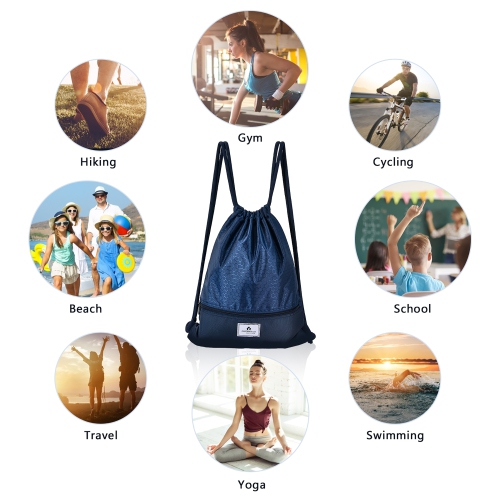 Costway Drawstring Backpack String Bag Folding Sports Sack w/Zipper Pocket