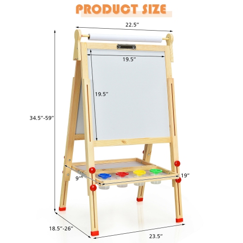 Gymax Kids Art Easel w/Paper Roll Double-Sided Adjustable Drawing Easel Board