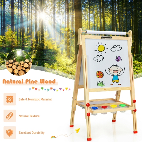 Gymax Kids Art Easel w/Paper Roll Double-Sided Adjustable Drawing Easel Board