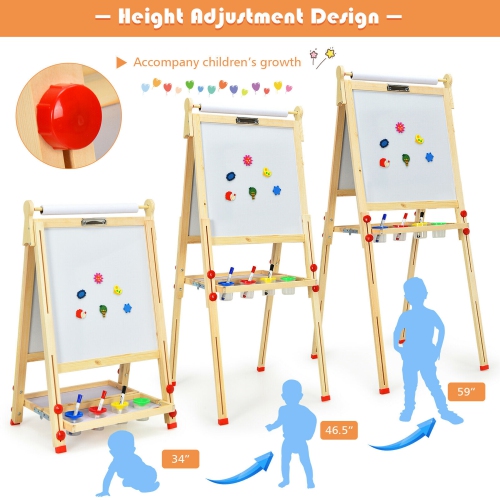 Gymax Kids Art Easel w/Paper Roll Double-Sided Adjustable Drawing Easel Board