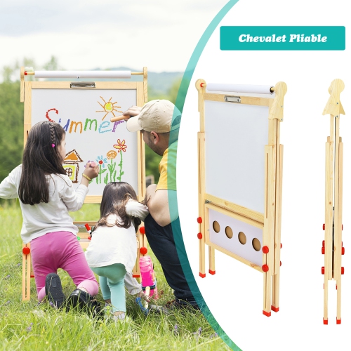 Gymax Kids Art Easel w/Paper Roll Double-Sided Adjustable Drawing Easel Board