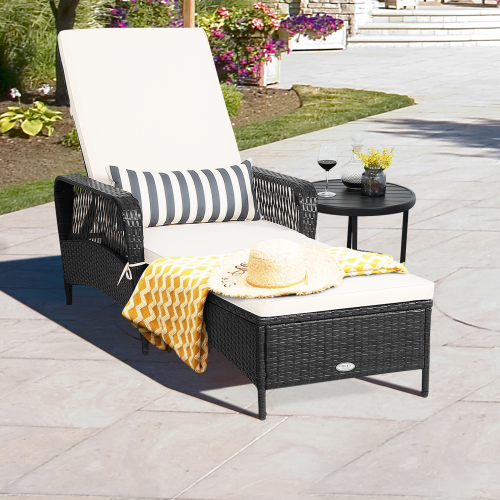 GYMAX  Adjustable Patio Rattan Lounge Chair Chaise Recliner W/ Cushion & Pillow