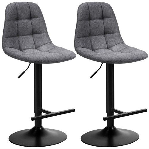 GYMAX  Set Of 2 Adjustable Bar Stools Swivel Counter Height Linen Chairs With Back In Gray