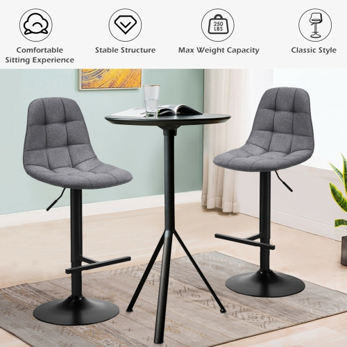 Gymax Set of 2 Adjustable Bar Stools Swivel Counter Height Linen Chairs with Back Gray