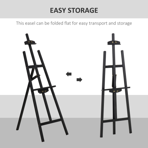 HOMCOM 55" Pine Wood Painting Easel Stand, Adjustable Folding Art Easel, Tilts up to 75° for Adults, Begginners and Students, Black