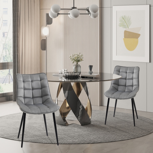HOMCOM Modern Dining Chair Set of 2, Upholstered Accent Chairs, Soft Velvet-Touch Kitchen Chairs with Metal Legs for Living Room, Grey