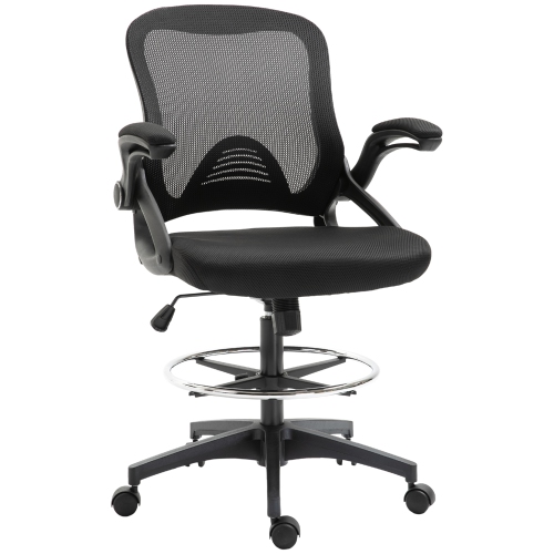 Vinsetto – Chaise de dessinateur réglable, grand bureau debout avec accoudoirs rabattables et repose-pieds, pivotant à 360°, noir