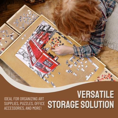 Mind Games Deluxe Wooden Puzzle Board with 4 Drawers for 1500 Piece Puzzles - 34.6 Inch x 26 Inch Light Brown