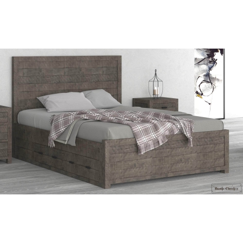 Rustic Classics Whistler Reclaimed Wood Platform Bed with 4 Storage Drawers in Grey - King