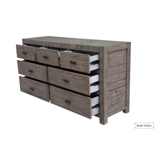 Rustic Classics Whistler Reclaimed Wood 7 Drawer Dresser in Grey