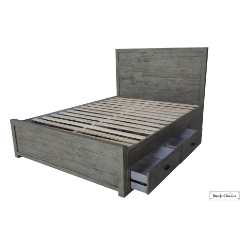 Rustic Classics Whistler Reclaimed Wood Platform Bed with 4 Storage Drawers in Grey