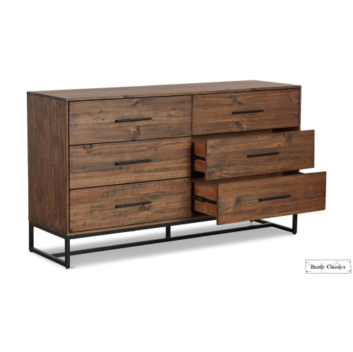 Rustic Classics Blackcomb Reclaimed Wood and Metal 6 Drawer Dresser in Coffee Bean