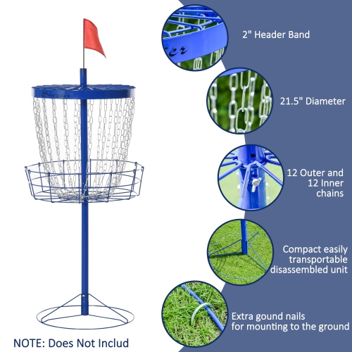 Soozier 24-Chain Portable Practice Basket for Disc Golf Target Stand Easy Assembly & Lightweight Basket w/ Carry Bag, Dark Blue