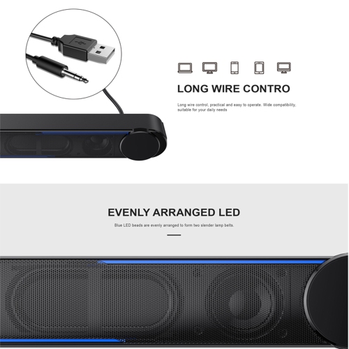 Havit M18 Double Drivers HiFi Bass 3.5MM AUX AND USB Power LED Desktop Speaker Computer Sound Bar_Black