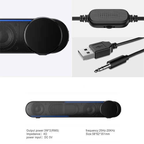 Havit M18 Double Drivers HiFi Bass 3.5MM AUX AND USB Power LED Desktop Speaker Computer Sound Bar_Black