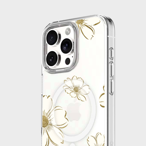 MagSafe iPhone 16 Pro Gold Pattern Clear Case