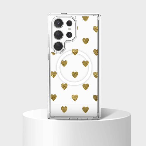 Samsung Galaxy S25 Ultra Gold Plum Heart Clear Case