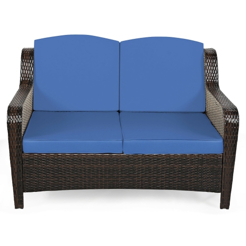 Costway 5PCS Patio Rattan Furniture Set Loveseat Sofa Ottoman W/Cushion