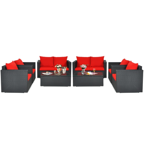 Costway 8PCS Patio Rattan Furniture Set Cushioned Sofa Chair Coffee Table
