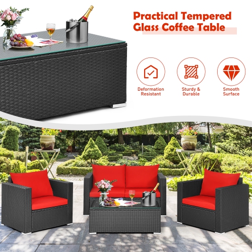 Costway 8PCS Patio Rattan Furniture Set Cushioned Sofa Chair Coffee Table