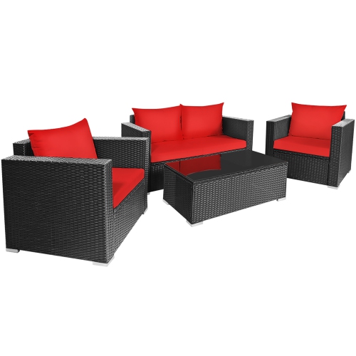 Costway 8PCS Patio Rattan Furniture Set Cushioned Sofa Chair Coffee Table