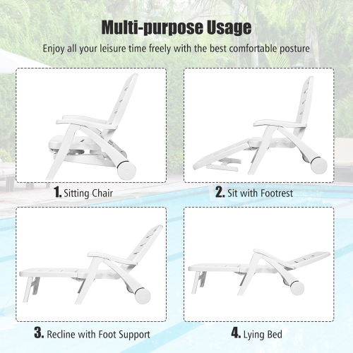 Costway 2 PCS Folding Chaise Lounge Chair 5-Position Adjustable Recliner Grey\Turquoise\Brown\White