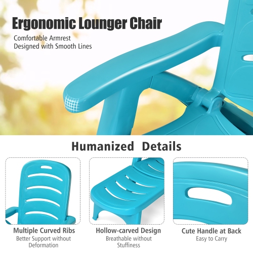 Costway 2 PCS Folding Chaise Lounge Chair 5-Position Adjustable Recliner Grey\Turquoise\Brown\White