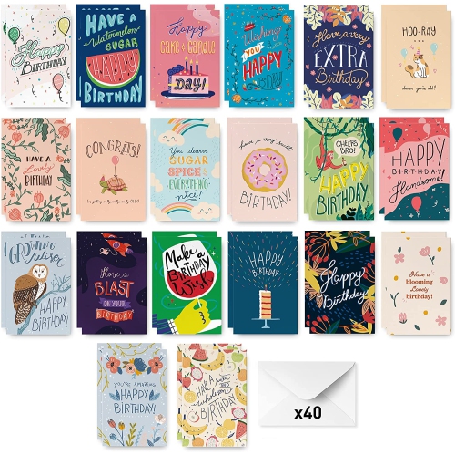 Birthday Cards Assortment, Hand-illustrated, Envelopes Included