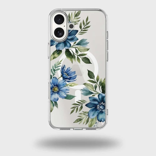 CASECO  Magsafe Iphone 17 Floral Clear Case In Blue