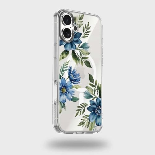 MagSafe iPhone 17 Blue Floral Clear Case