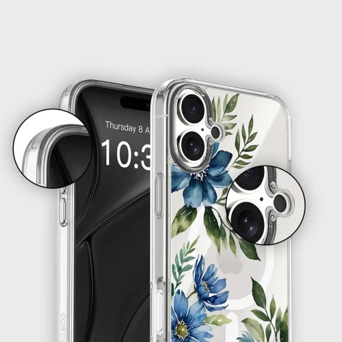 MagSafe iPhone 17 Blue Floral Clear Case
