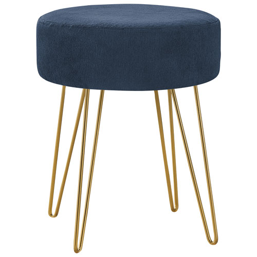 Monarch Round Hairpin-Leg Fabric Ottoman - Blue/Gold