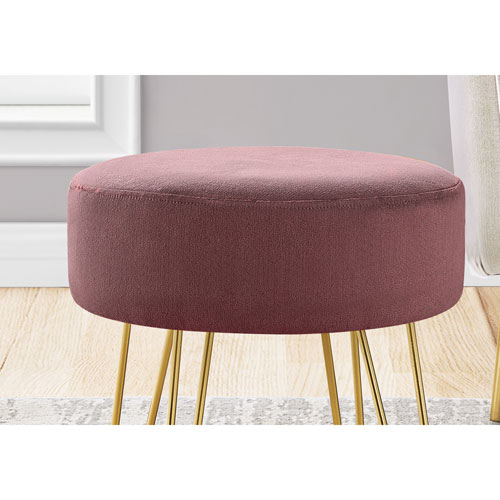 Monarch Round Hairpin-Leg Fabric Ottoman - Plum/Gold