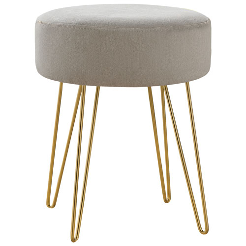 Monarch Round Hairpin-Leg Fabric Ottoman - Beige/Gold