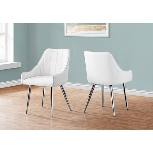 Monarch Contemporary Faux Leather Dining Arm Chair - Set of 2 - White