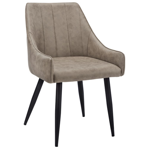 Chaise de salle à manger contemporaine à accoudoirs en similicuir Monarch - Ensemble de 2 - Taupe