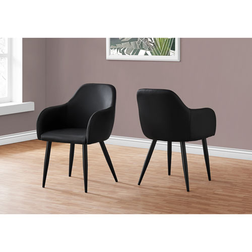 Monarch Contemporary Faux Leather Dining Arm Chair - Set of 2 - Black