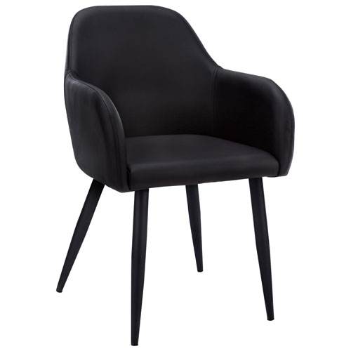 Monarch Contemporary Faux Leather Dining Arm Chair - Set of 2 - Black