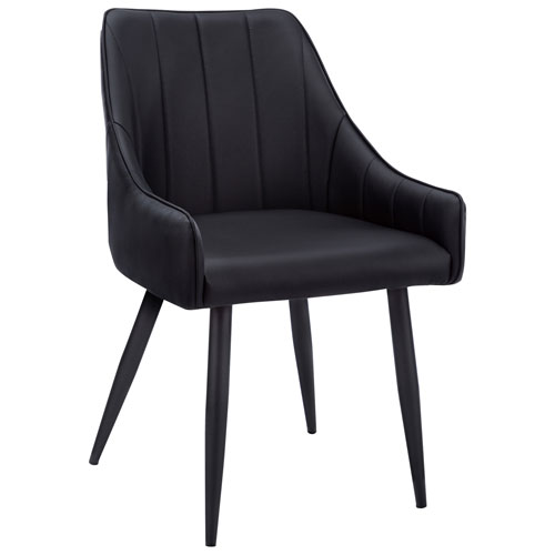 Chaise de salle à manger contemporaine à accoudoirs en similicuir Monarch - Ensemble de 2 - Noir