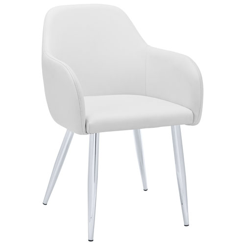 Monarch Contemporary Faux Leather Dining Arm Chair - Set of 2 - White