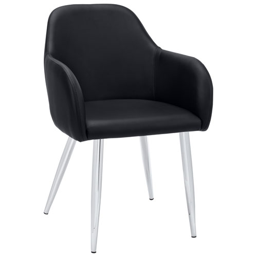 Chaise à accoudoirs contemporaine en similicuir Monarch - Ensemble de 2 - Noir/Argenté