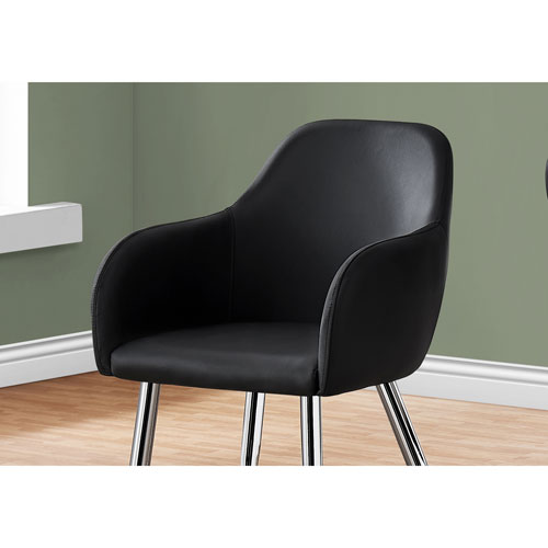 Chaise à accoudoirs contemporaine en similicuir Monarch - Ensemble de 2 - Noir/Argenté