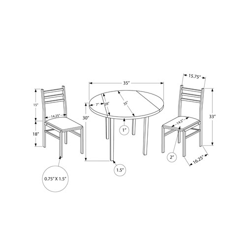 Contemporary 3-Piece Dining Set - Dark Taupe
