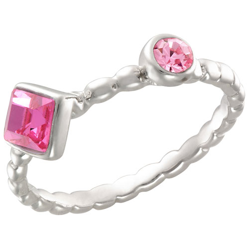 Le Reve Collection Rose & Light Rose Crystal Ring in Sterling Silver - Size 6
