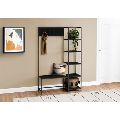 Monarch Contemporary 3-in-1 Hall Tree with Bench & Shelves - Black