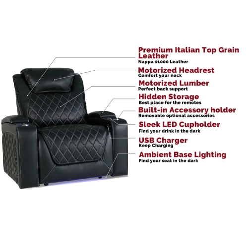 Valencia Oslo XL Home Theater Seating | Premium Top Grain Italian Nappa 11000 Leather, Power Headrest,, Extra Space, 400 lbs Capacity