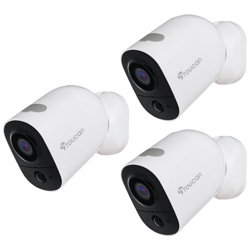 Caméra IP d'intérieur/d'extérieur sans fil HD 1080p de Toucan - Ensemble de 3 - Blanc