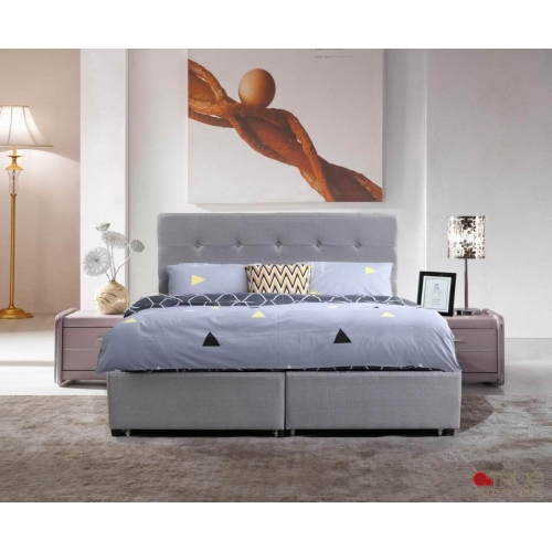 True Contemporary Victoria Grey Tufted Linen Platform Bed with Two Storage Drawers