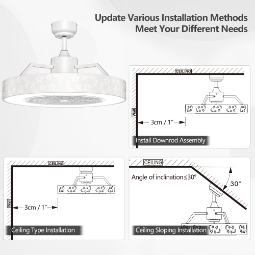 Costway 23" Ceiling Fan W/LED Light Adjustable Color 3 Speeds Remote Control